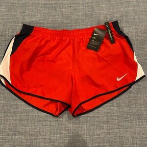 Nike Dri-FIT Running Shorts Womens XL Red Navy White Mesh Athletic Gym Workout